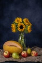 Two yellow pears on a wooden board Royalty Free Stock Photo