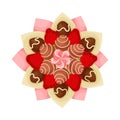 Bouquet of Sweets and Strawberry Covered with Chocolate in Paper Wrap View from Above Vector Illustration