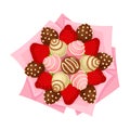 Bouquet of Sweets and Strawberry Covered with Chocolate in Paper Wrap View from Above Vector Illustration