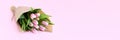 Bouquet of tulip flowers on pink background banner Royalty Free Stock Photo