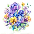 Bouquet of tulips and crocus. Watercolor illustration Generative AI