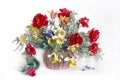 Bouquet with tulips,daffodils,cherry branches on a white background Royalty Free Stock Photo