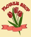 Bouquet of tulips in the flower shop. Vector.