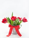 Bouquet of tulips in an iron bucket Royalty Free Stock Photo