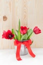 Bouquet of tulips in an iron bucket Royalty Free Stock Photo