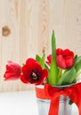 Bouquet of tulips in an iron bucket Royalty Free Stock Photo