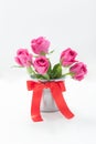 Bouquet of tulips in an iron bucket Royalty Free Stock Photo