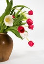 Bouquet of tulips in an old ceramic jug Royalty Free Stock Photo