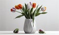 Bouquet of tulips on the table, light interior, spring mood, generative AI