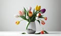 Bouquet of tulips on the table, light interior, spring mood, generative AI