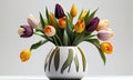 Bouquet of tulips on the table, light interior, spring mood, generative AI