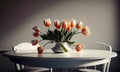 Bouquet of tulips on the table, light interior, spring mood, generative AI