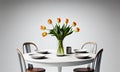 Bouquet of tulips on the table, light interior, spring mood, generative AI