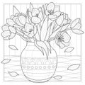 Bouquet of tulips in a vase. Flowers.Coloring book antistress for children and adults.