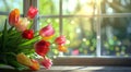 Bouquet of Tulips on Wooden Table Royalty Free Stock Photo