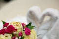 Bouquet and Two Wedding Rings Royalty Free Stock Photo
