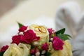 Bouquet and Two Wedding Rings Royalty Free Stock Photo