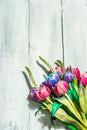 A bouquet of unusual multicolored tulips, modern hard light, dark shadow