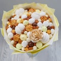 Bouquet from various confectionery products as a symbol of junk and unhealthy food