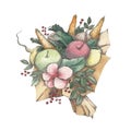 Bouquet of vegetables watercolor and pointillism, seedbed, kaleyard Royalty Free Stock Photo