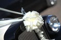 Bouquet on vintage wedding car Royalty Free Stock Photo