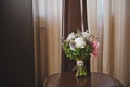 A bouquet of wedding flowers on the chair 3736. Royalty Free Stock Photo