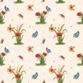 A bouquet of wheat and poppies. Seamless watercolor pattern with red poppy flowers and ears of wheat. Wildflowers Royalty Free Stock Photo