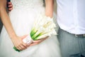 Bouquet of white beautiful flowers in the hands of the bride Royalty Free Stock Photo