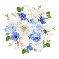 Bouquet of white and blue flowers. Vector illustration. Royalty Free Stock Photo