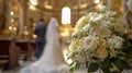 Bouquet of Daisies in Church Aisle Royalty Free Stock Photo