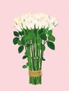 Bouquet of white flowers. Roses tied with a rope. Greeting card