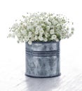 Bouquet of white gypsophila on wooden background