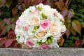 Bouquet of white, pink, cream roses for the wedding ceremony. Royalty Free Stock Photo