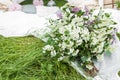 A bouquet of white and purple spirea . Flower arrangement