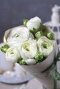 Bouquet of white ranunculus flowers persian buttercup flowers