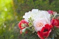 Bouquet of white and red flowers, with artistic effect