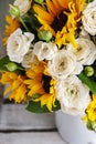 Bouquet of white roses and sunflowers Royalty Free Stock Photo