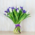 Bouquet of white tulips and blue irises Royalty Free Stock Photo