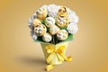 bouquet of white yellow flowers for birthday congratulations and candy like confectionary