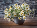 Bouquet of wild daisies in a large gray mug, summer flowers Royalty Free Stock Photo