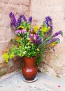 Bouquet of wild flowers in a clay jug Royalty Free Stock Photo