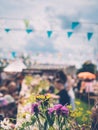 Bouquet of wild flowers on the table at summer festival Royalty Free Stock Photo