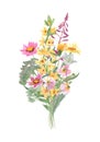 Bouquet of wild flowers watercolor hand painted illustratio