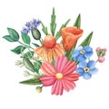 Bouquet of wild summer flowers, square composition