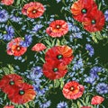 Bouquet wildflowers , watercolor, pattern seamless