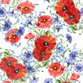 Bouquet wildflowers , watercolor, pattern seamless