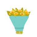 A bouquet of yellow blooming flowers. Floral decorative composition isolated on white background. Vector illustration in flat Royalty Free Stock Photo