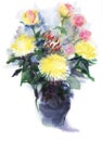 Bouquet of yellow chrysanthemums and roses. Watercolor drawing isolated on white background Royalty Free Stock Photo