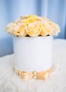 Bouquet of yellow flowers roses in luxury gift box Royalty Free Stock Photo