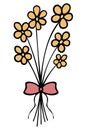Bouquet of yellow flowers. The flowers are tied with a red bow. Cartoon style. Opened petals Royalty Free Stock Photo
